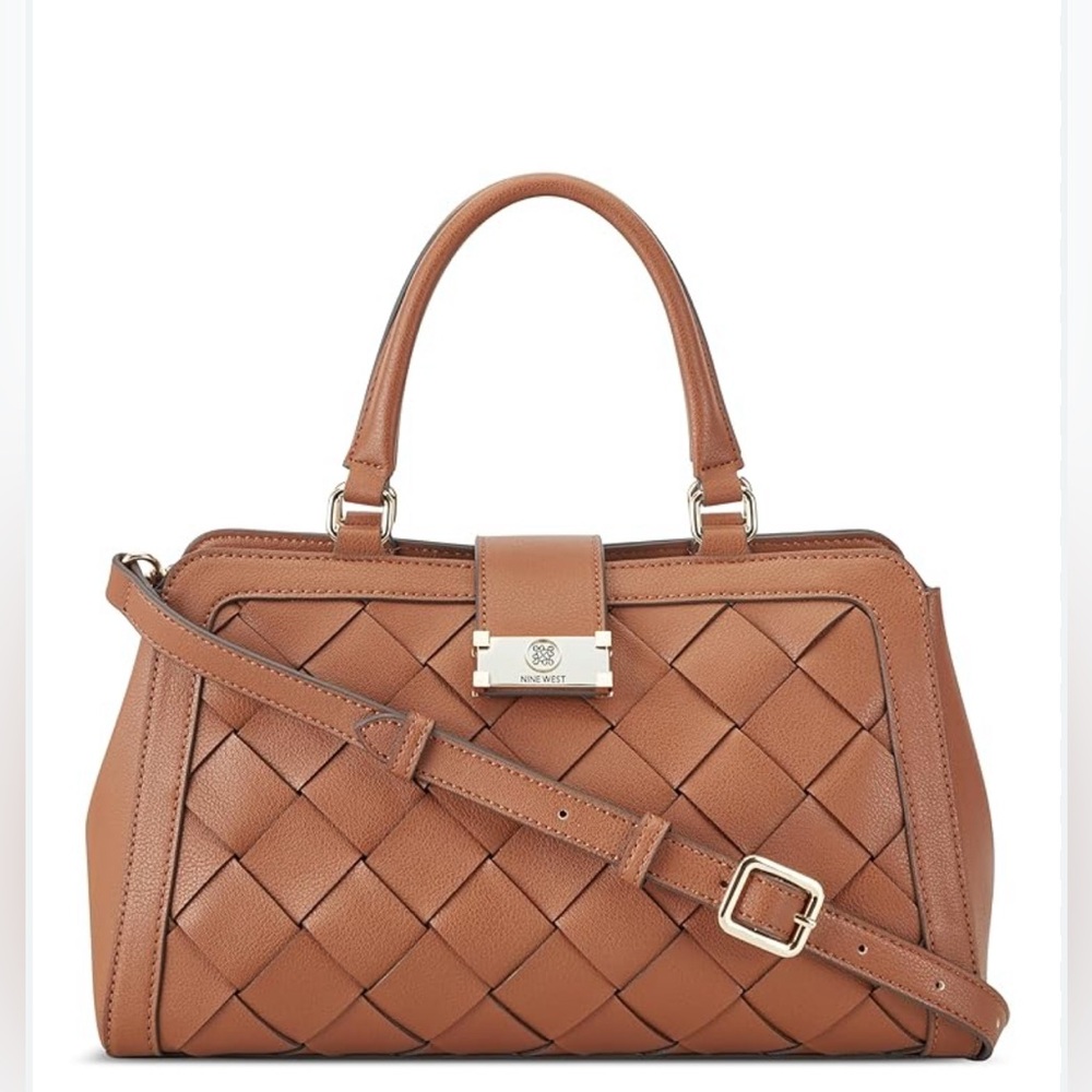 Nine West MYLAH MD Satchel Bag. Tan/Gold.